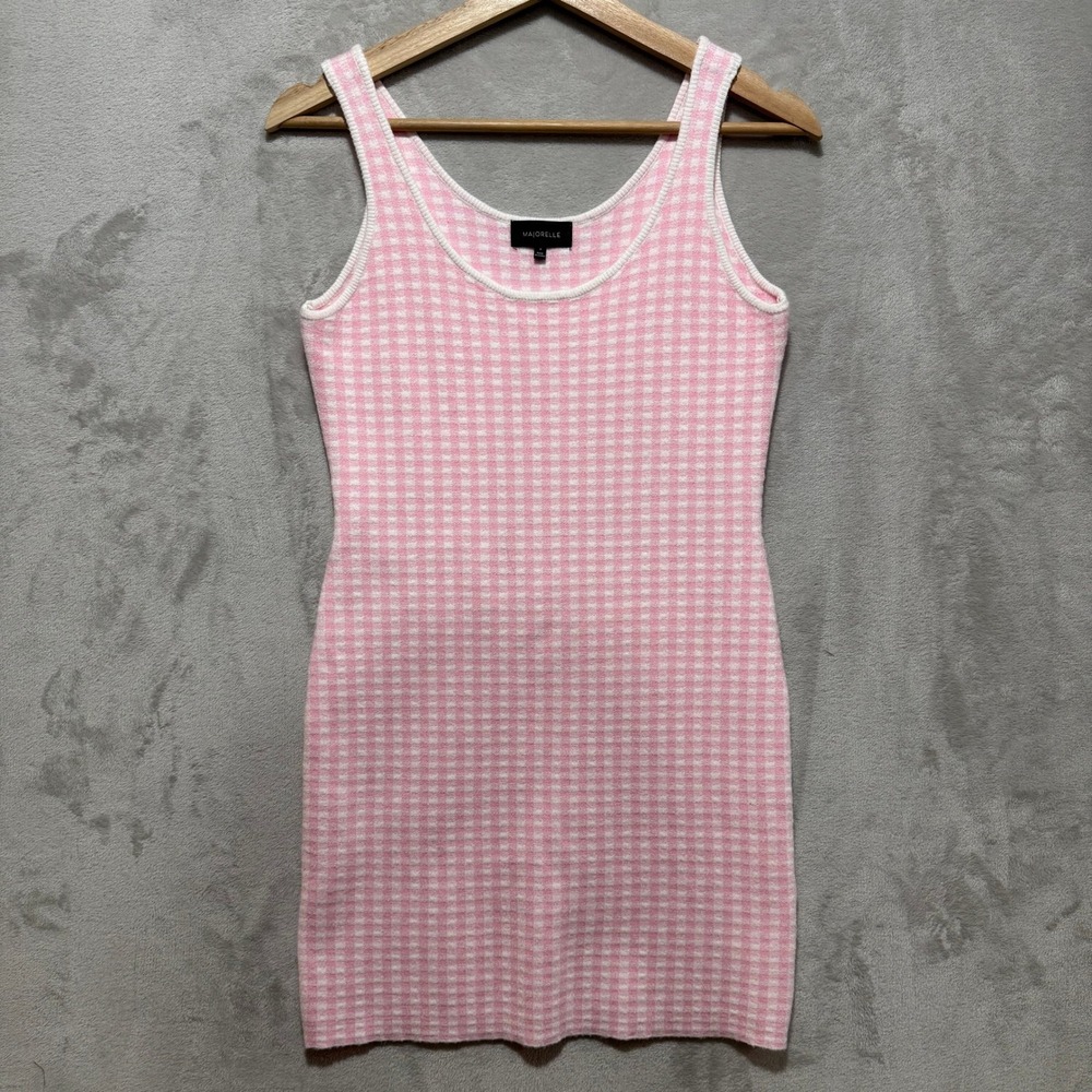 Majorelle Pink Gingham Knit Mini Dress Womens Size Medium Sleeveless Scoop Neck